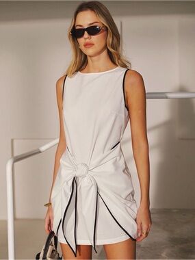 Commense White Mini Dress with Black Piping